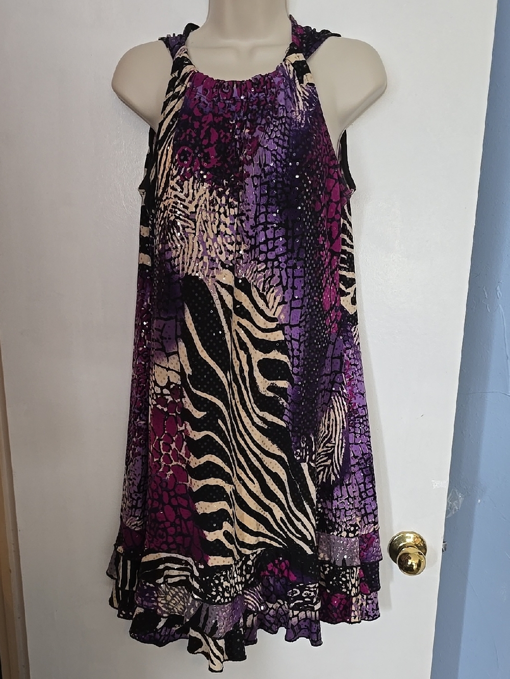 MSK Sparkle Purple and Black Mixed Print Sleeveless Dress Size 8
